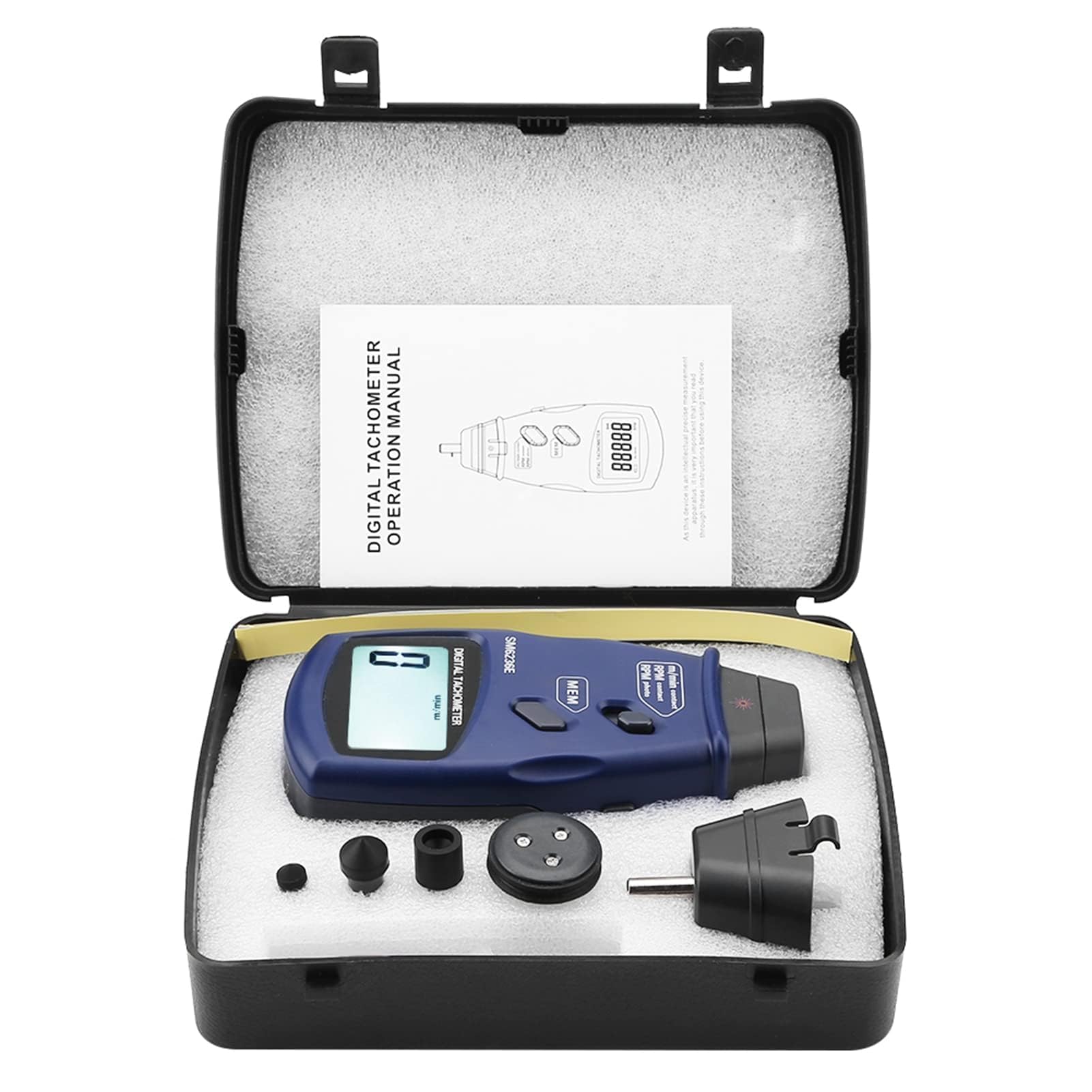 Tacómetro Digital DT6236E Tacómetro Fotográfico de Contacto/sin Contacto Tacómetro Láser de 5 Dígitos de 18 Mm RPM Tacómetro LCD Medidor de Rotación Medidor Probador Tacómetro Láser Fotográfico Digita