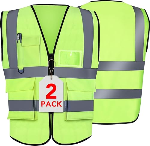 XPCARE Chalecos de seguridad reflectantes para mujeres y hombres, chaleco de seguridad de alta visibilidad con bolsillos y cremallera frontal para