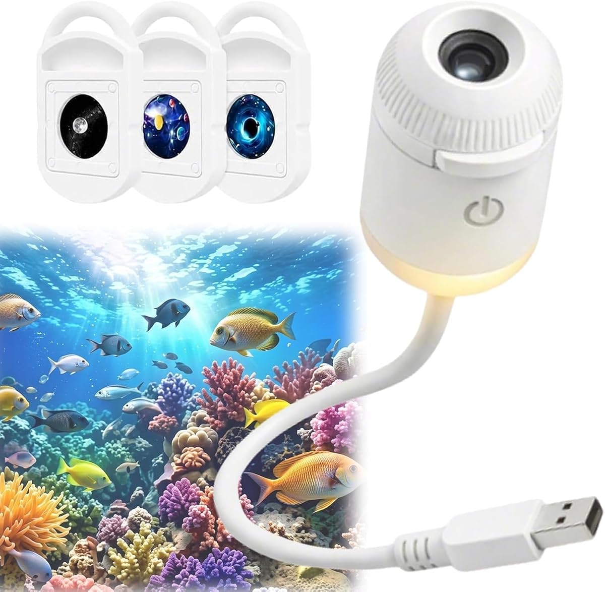 2026 New HD Smart Dynamic 5D Holographic Night Light Projector, Plug and Play HD Star Projector with Projection Films, 360° USB Galaxy & Moon Projectors Light for Bedroom Car Roof，With 3 Films