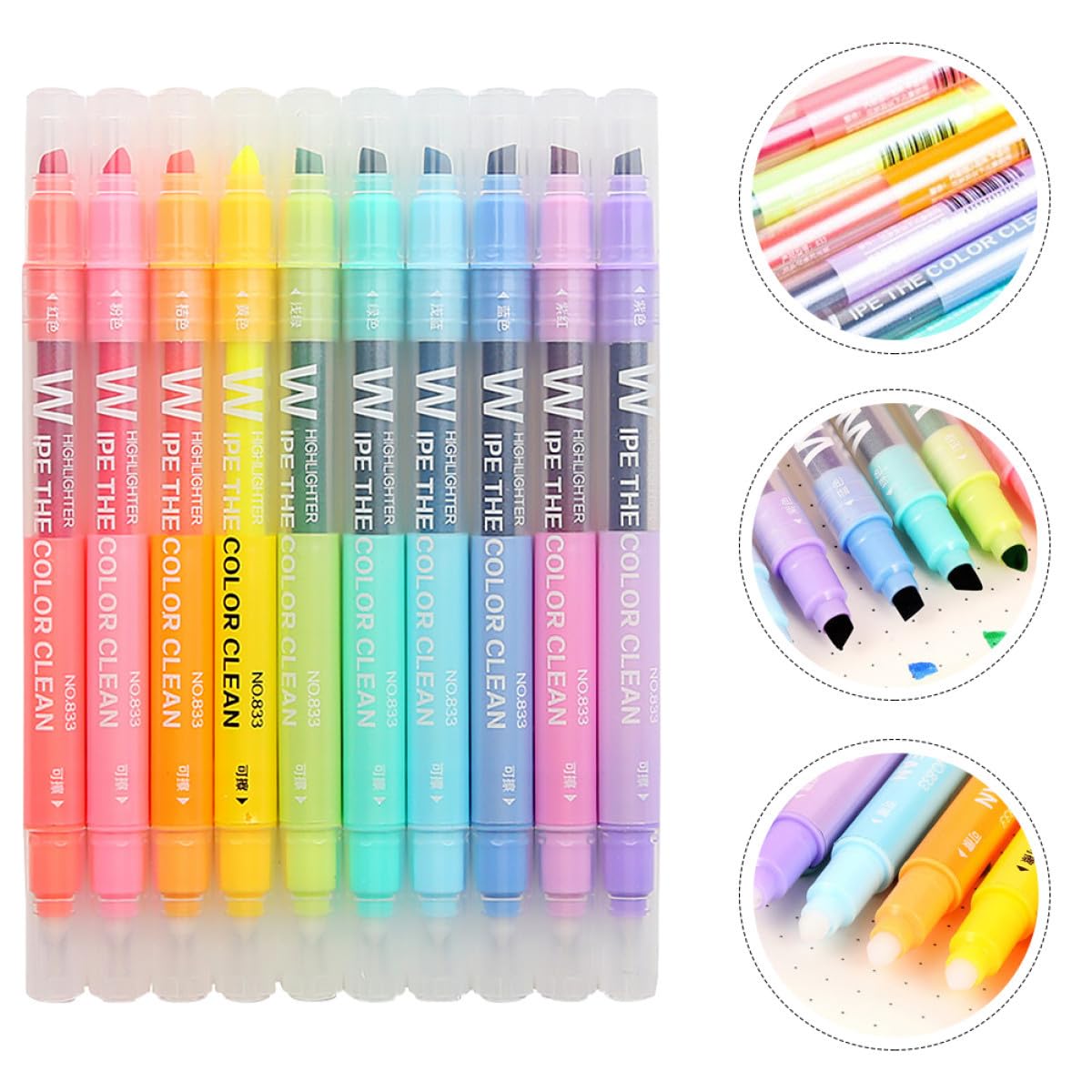 30pièces Stylos Marqueurs Effaçables à Double Couleurs Pastel Feutres à Écriture Lisse Pour Étudiants Pratique Pour Bureau Et