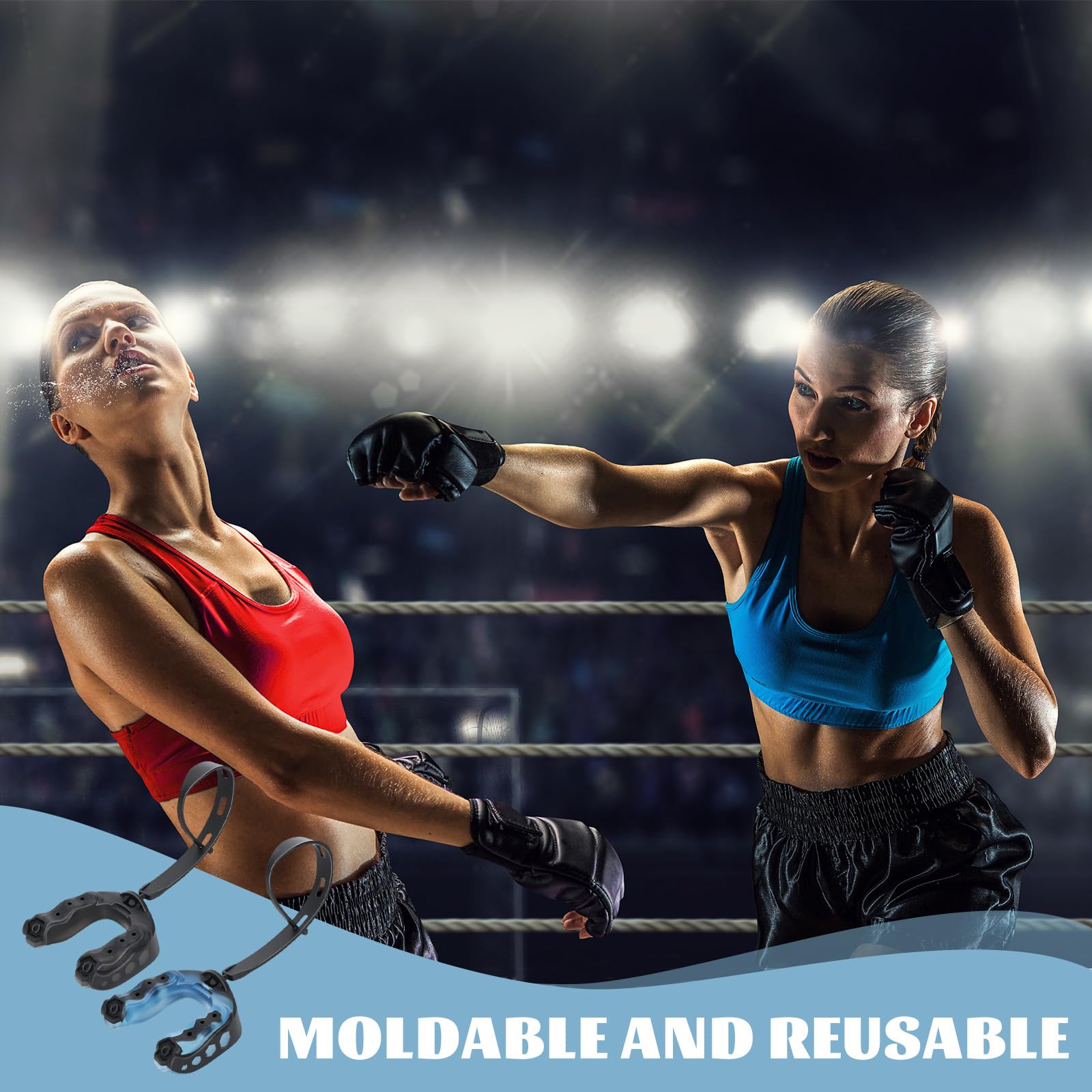 2 sztuki, gumowe ochraniacze na usta, kickboxing, z paskami, sportowa ochrona zębów, mocno dopasowuje się do zębów i zapewnia doskonałą ochronę, nadaje się do boksu, rugby, sportów walki i