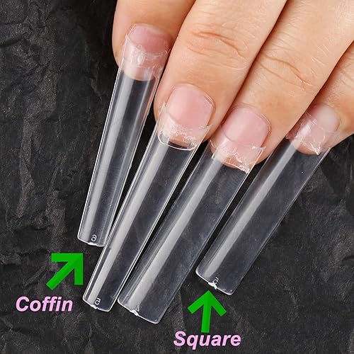 Miniatura 3 de No C Curve XXL - Puntas de uñas cuadradas y ataúd, 200 puntas de uñas rectas cuadradas planas, 200 puntas de uñas de ataúd de media cubierta sin
