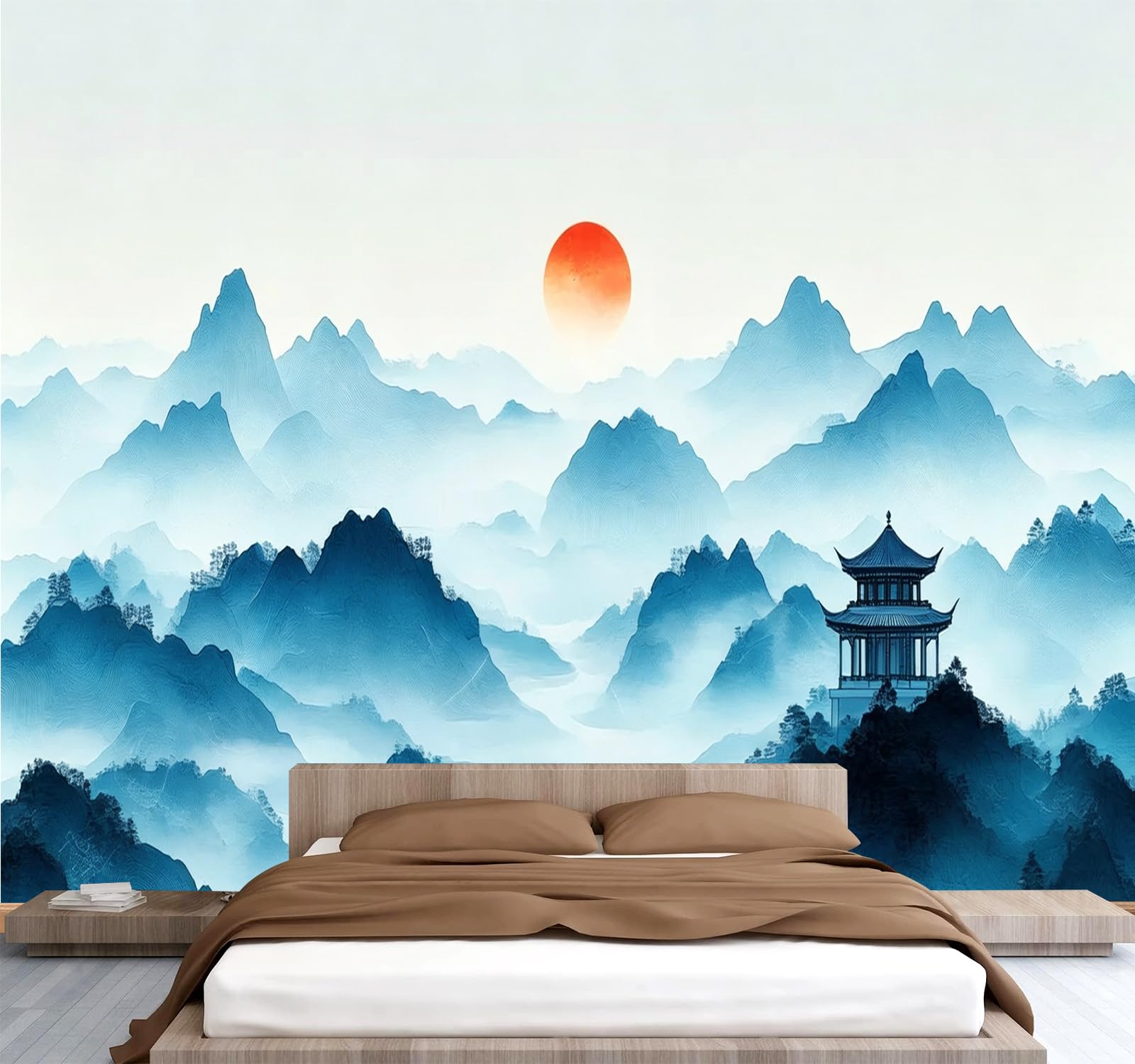 Carta da parati effetto 3D Paesaggio Montano E Acquatico 300 x 210 cm Murale Non Tessuto Stile Cinese Fotomurale Stampa HD Moderna Poster Per Soggiorno E Camera Da Letto Design 1M3638
