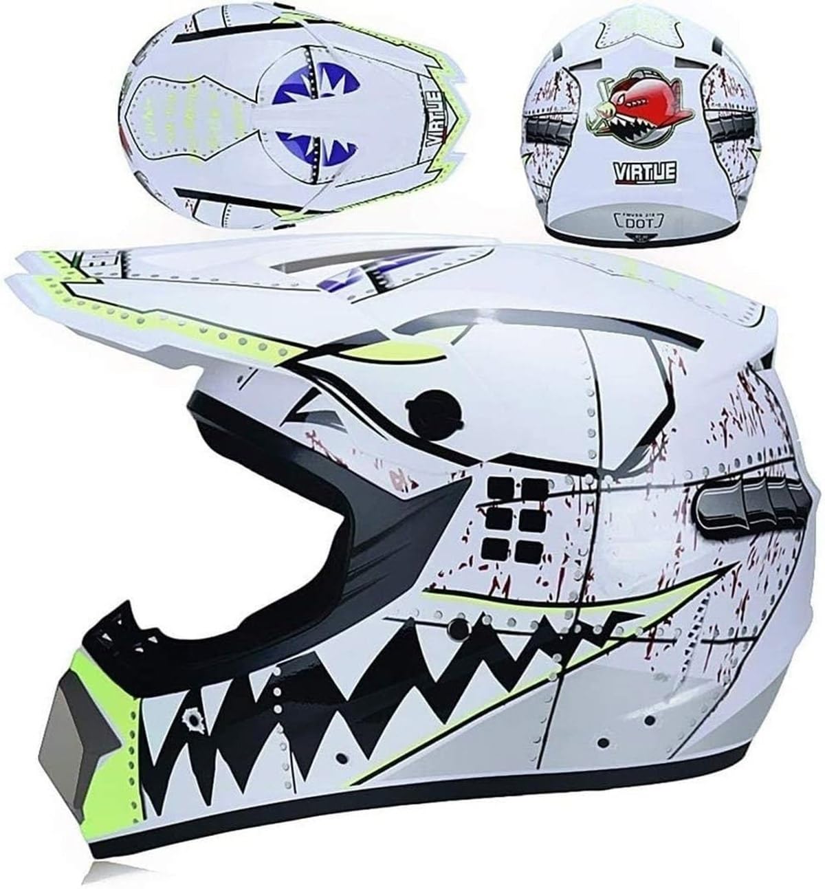 Zestaw kasku Motocross Unisex Sport, pełny twarz hełm motocyklowy, dorosły zjazd enduro wyścigi mtb atv kararting hulask mx quad dirt Crash Crash Helmet(White,L(56~57cm))