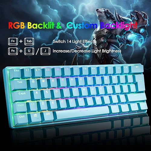 Miniatura 4 de Teclado mecánico para juegos 60 ergonómico reposamuñecas y 108 teclas de doble disparo PBT con retroiluminación RGB antifantasma 61 teclas con cable