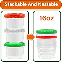 Vista 26 de EONJOE Recipientes de plástico de 2 onzas con tapas, recipiente pequeño para aderezo de ensalada para llevar, tazas para salsas y condimentos