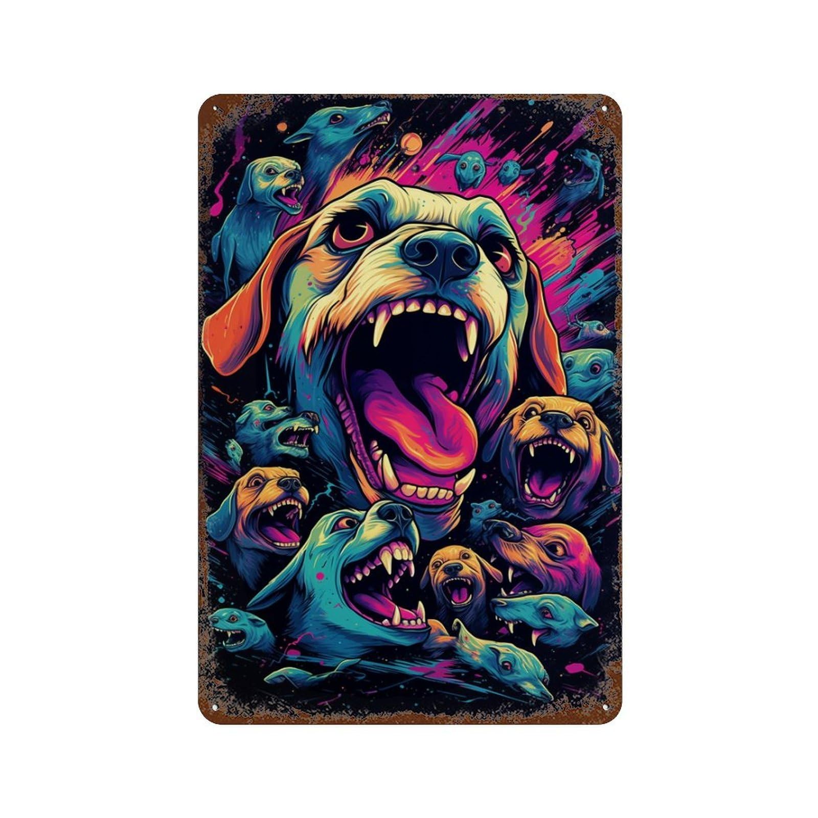 Vibrant Dog Collage Art Print Rusty Metal Tin Sign 11.8"x7.9", Ideal for Shed, Workshop And Garage Wall Decor