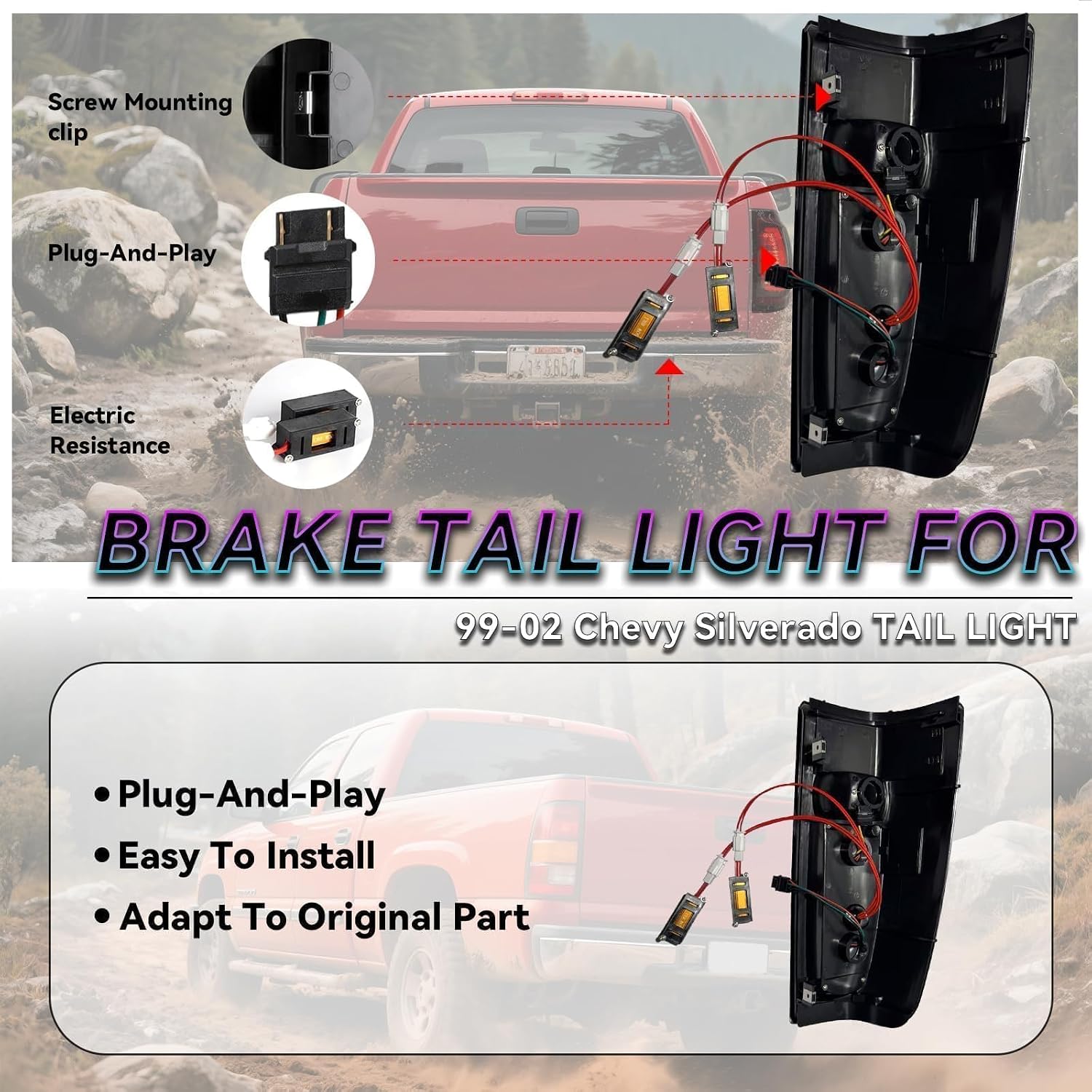 all-in-one LED Tail Light for Chevy Silverado 1500 2500(1999-2002),1500HD 2500HD(2001-2002), GMC Sierra 1500 2500(1999-2003), 1500HD 2500HD(2001-2003),Upgraded Version Rear Taillight Assembly.