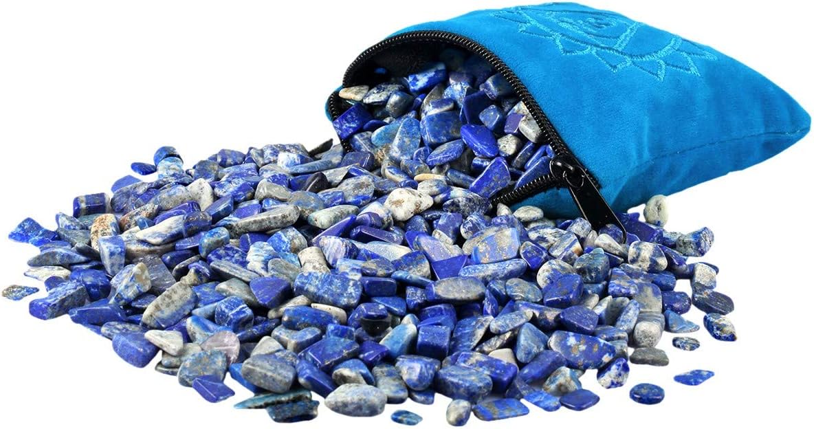 – mookaitedecor Natural Lapis Lazuli Tumbled Chip Stones, Crystals and Gemstones, Real Crushed Stone with Chakra Bag Mini Small Reiki Healing Blue Crystal for Candle Spell Jars Resin Craft Art DIY 230g