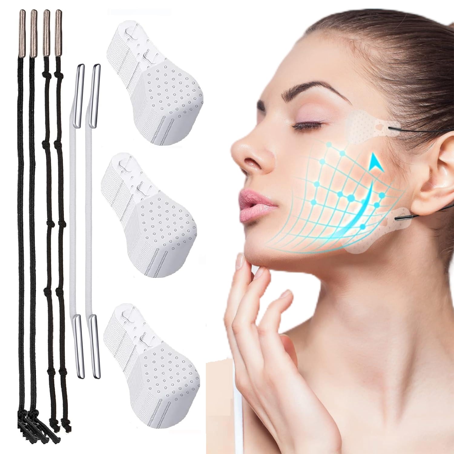 90Pcs face lift tape invisible,face lift tape,High Elasticity Instant Face Lift Tape V-Shaped For Lifting Sagging Skin, Hide Double Chin & Facial Wrinkles., clear