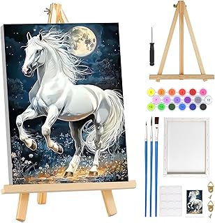MOGTAA Horse Paint by Numbers Kit for Adults Beginners with Frame, Moon Landscape Adult Paint by Number Kits on Canvas with Easel, Easy DIY Oil Painting Kits for Home Decor, 8x12in