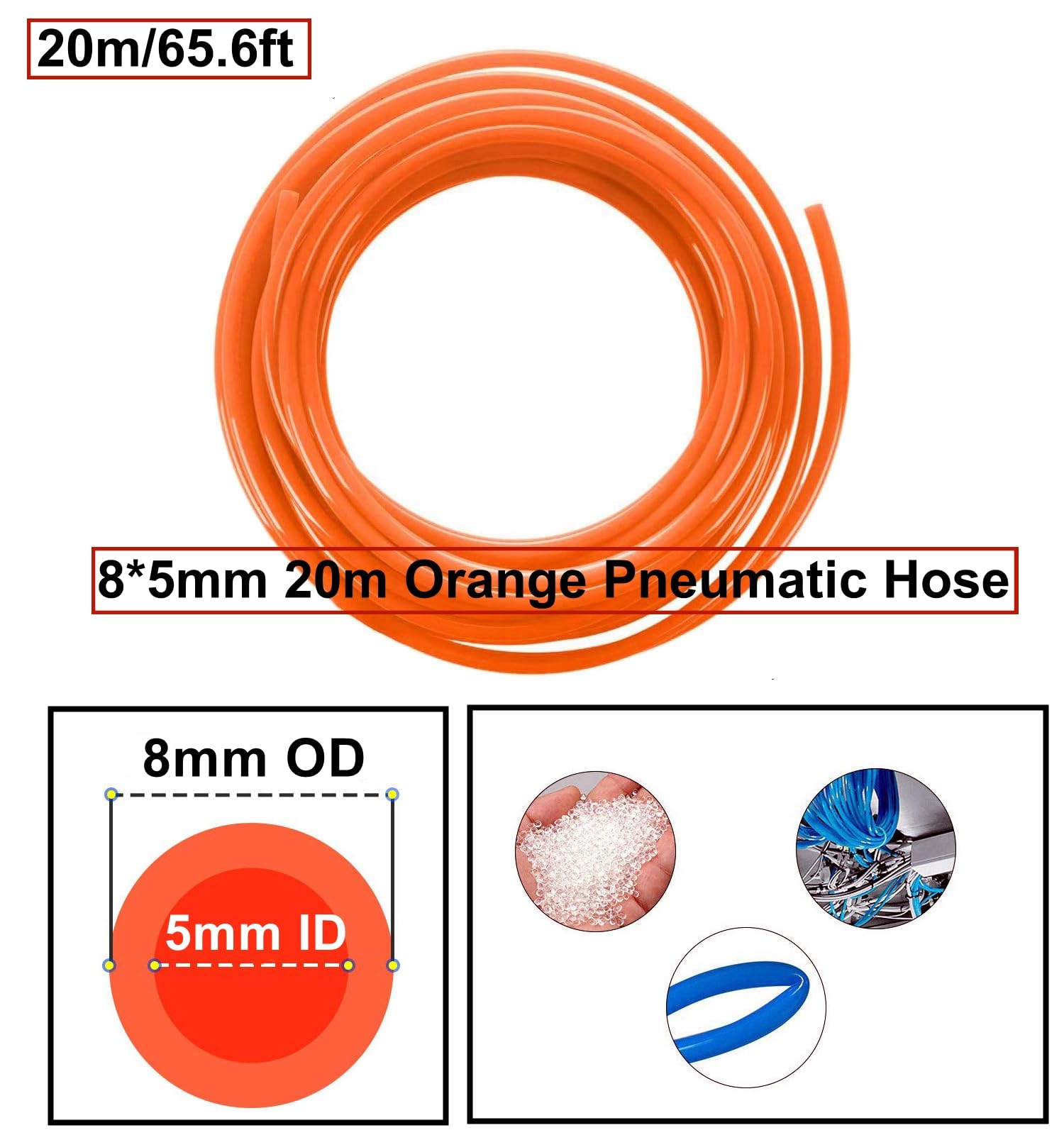 Tubo pneumatico HUAZIZ PU da 20m, tubo pneumatico in poliuretano arancione,tubo flessibile per aria compressa,con 21connettori pneumatici, attacchi rapidi ad aria compressa, esterno 8mm x interno 5mm