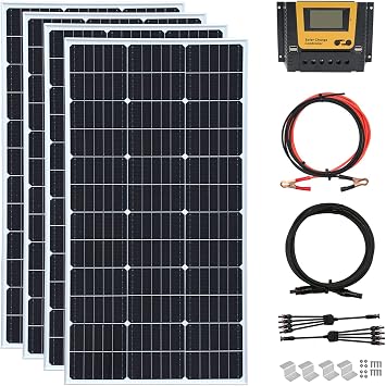 400 Watt 12Volt/24Volt Solar Panel Kit 4X100W Monocrystalline Module 40A Charge Controller for RV, Boats, Trailer, Camper,Off-Grid System 400W Solar Kit
