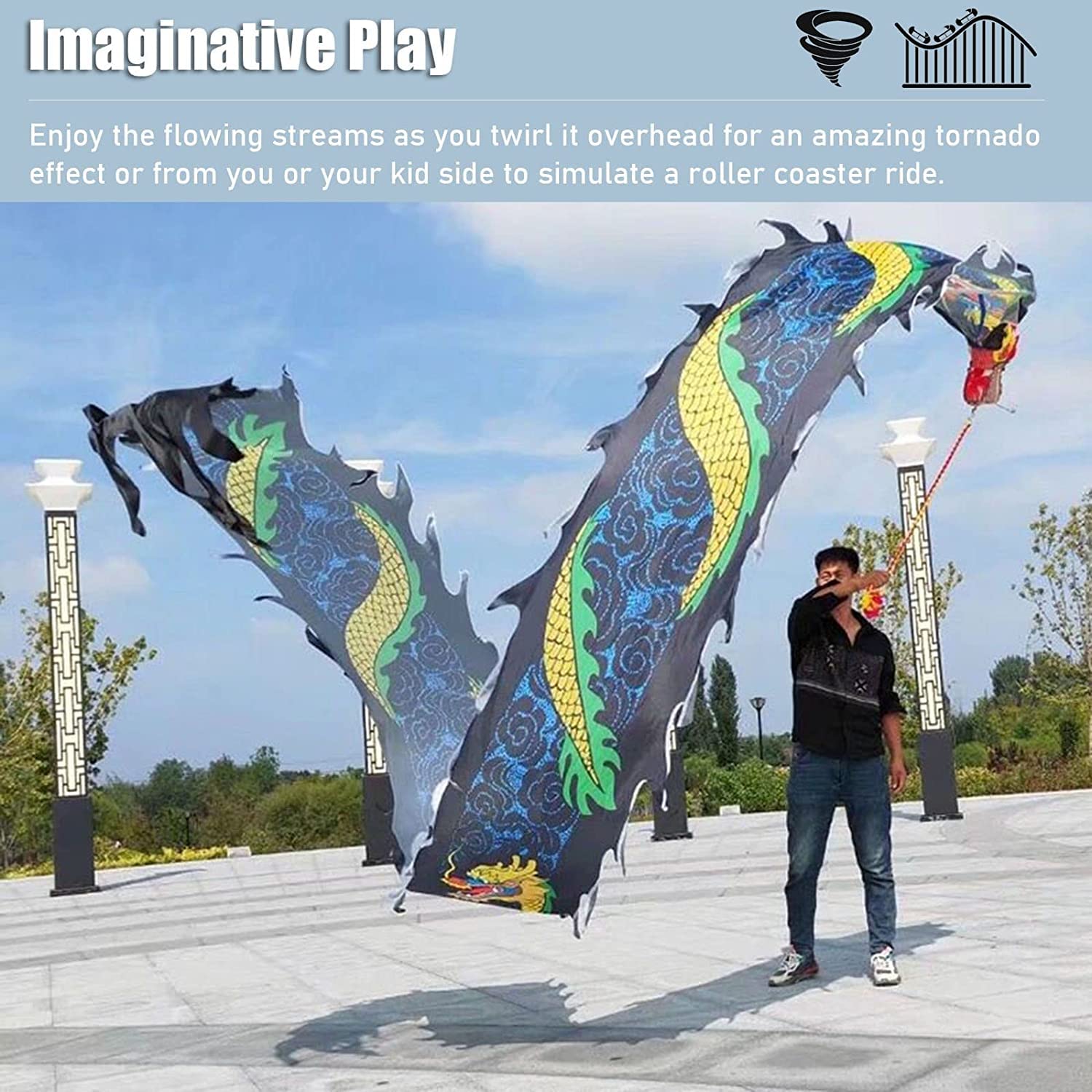 Fitness-Drachen-Streamer, Outdoor-Fitness-Drachentanz, Seiden-Streamer zum Üben, 3D-Farbiger Drachen-Seide-Flowy Spinning & Shaking Poi Outdoor Park
