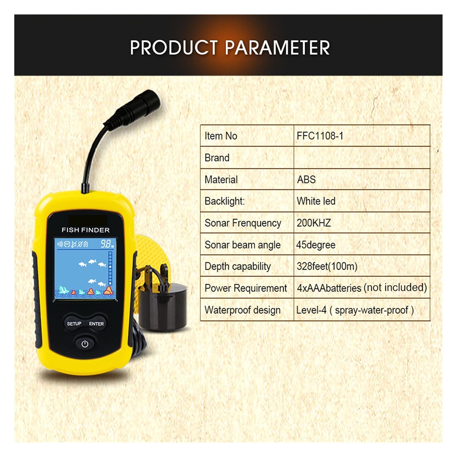 Wykrywacz ryb, 100m przenośny sonar. LCD Fishers Tools Fishing Echo Sounder Finder Kolorowy ekran