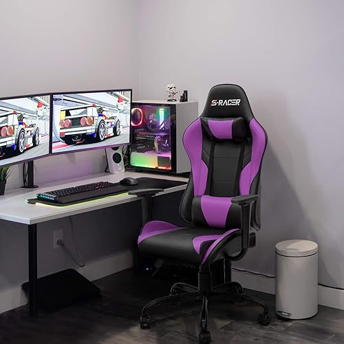 Homall Silla de oficina para juegos, silla de computadora con respaldo alto, silla de escritorio de carreras de piel sintética, silla giratoria de