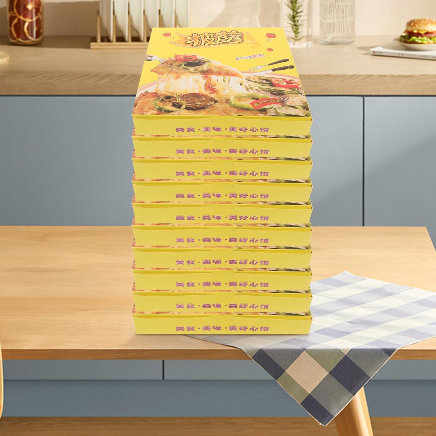 LALAFINA 40pcs 9-inch Pizza Boxes Thickened Yellow Cardboard Takeout Containers for Pizza Storage and Bakery Food Packaging