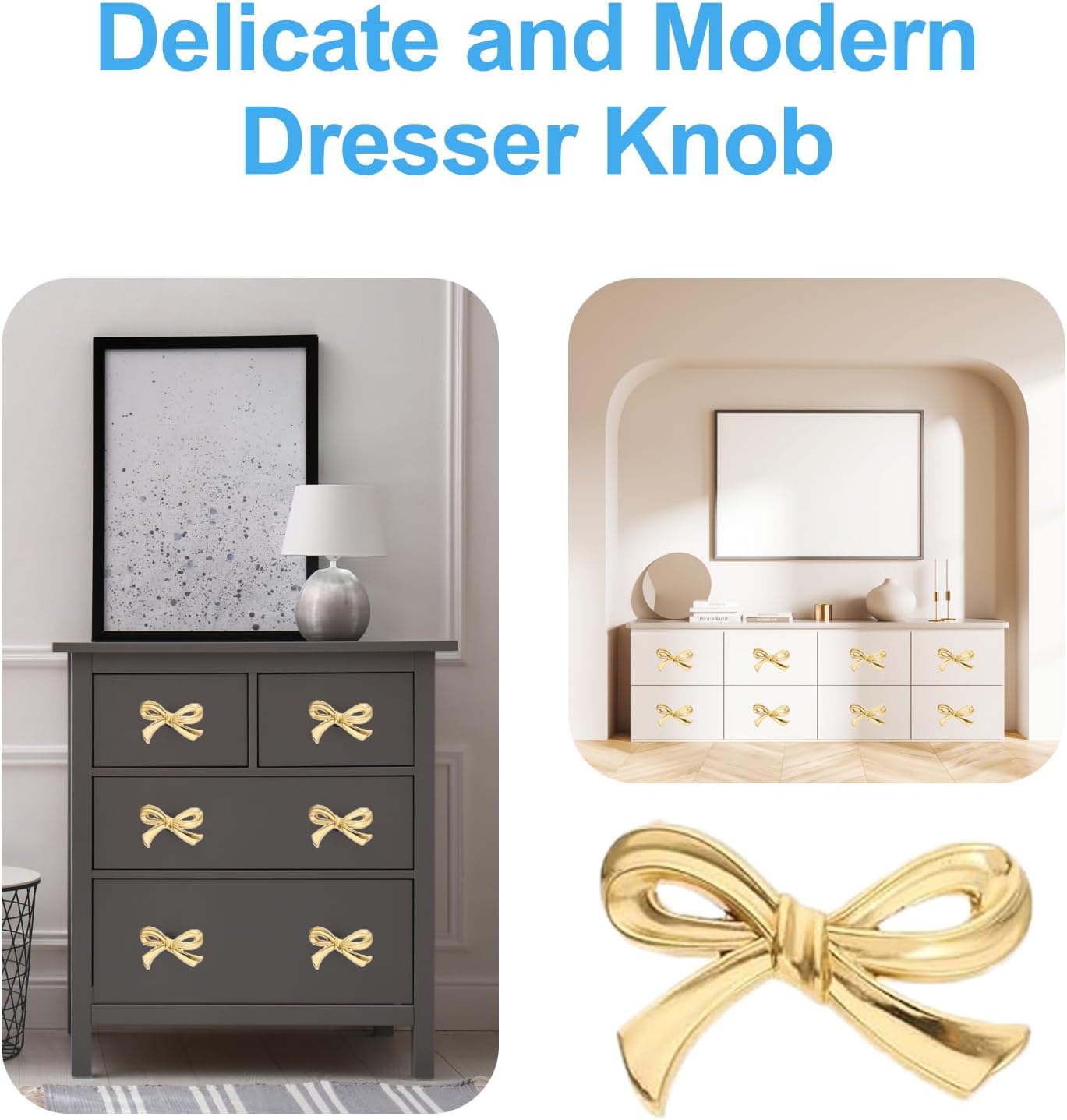 6 PCS Brass Bow Shape Cabinets Knobs Gold Drawer Pulls Decorative Bow Cupboard Pull Handles for Home Kitchen Cabinet Hardware Cupboard Dresser Wardrobe