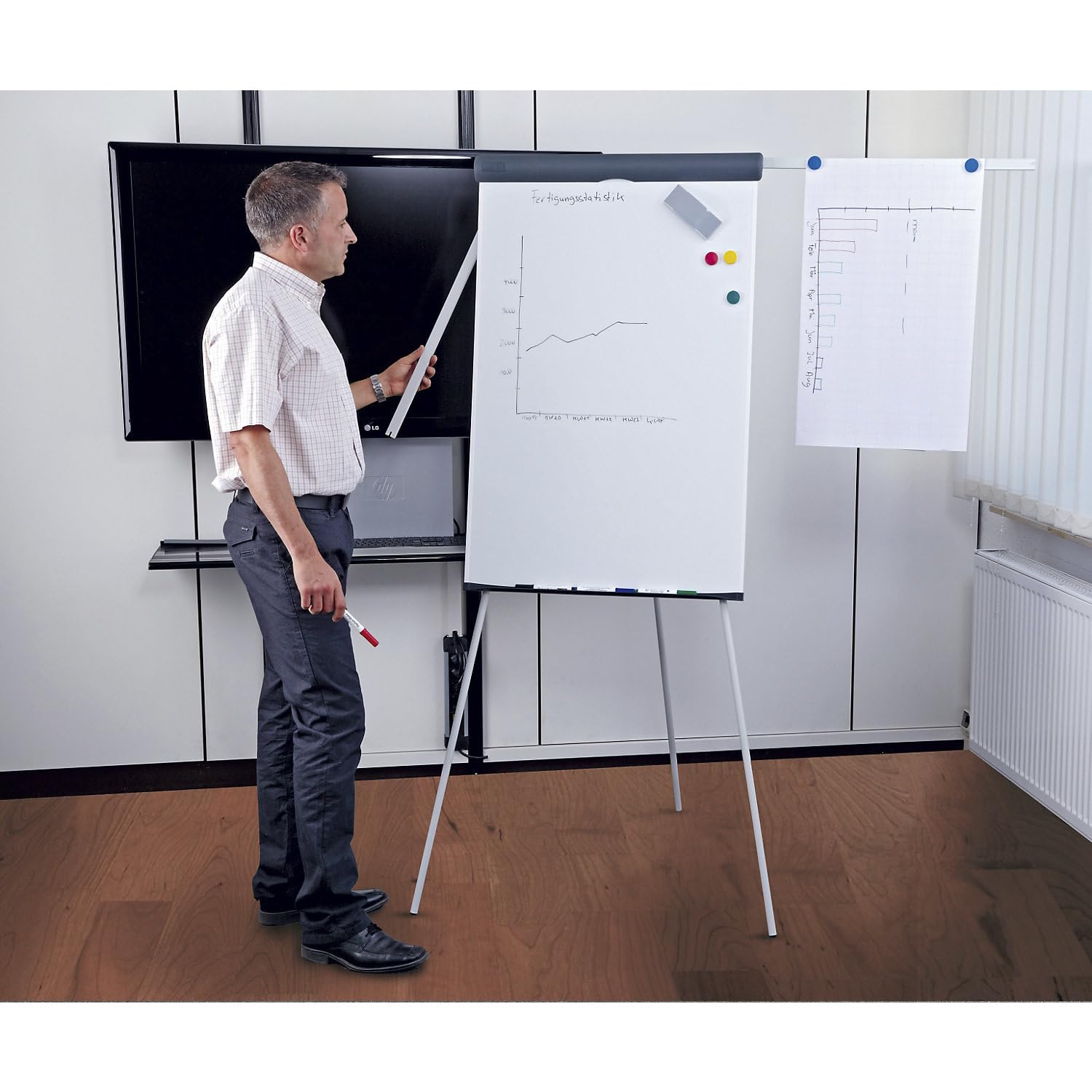 MAUL Flipchart stojący MAULstandard szary magnetyczny suchościeralny