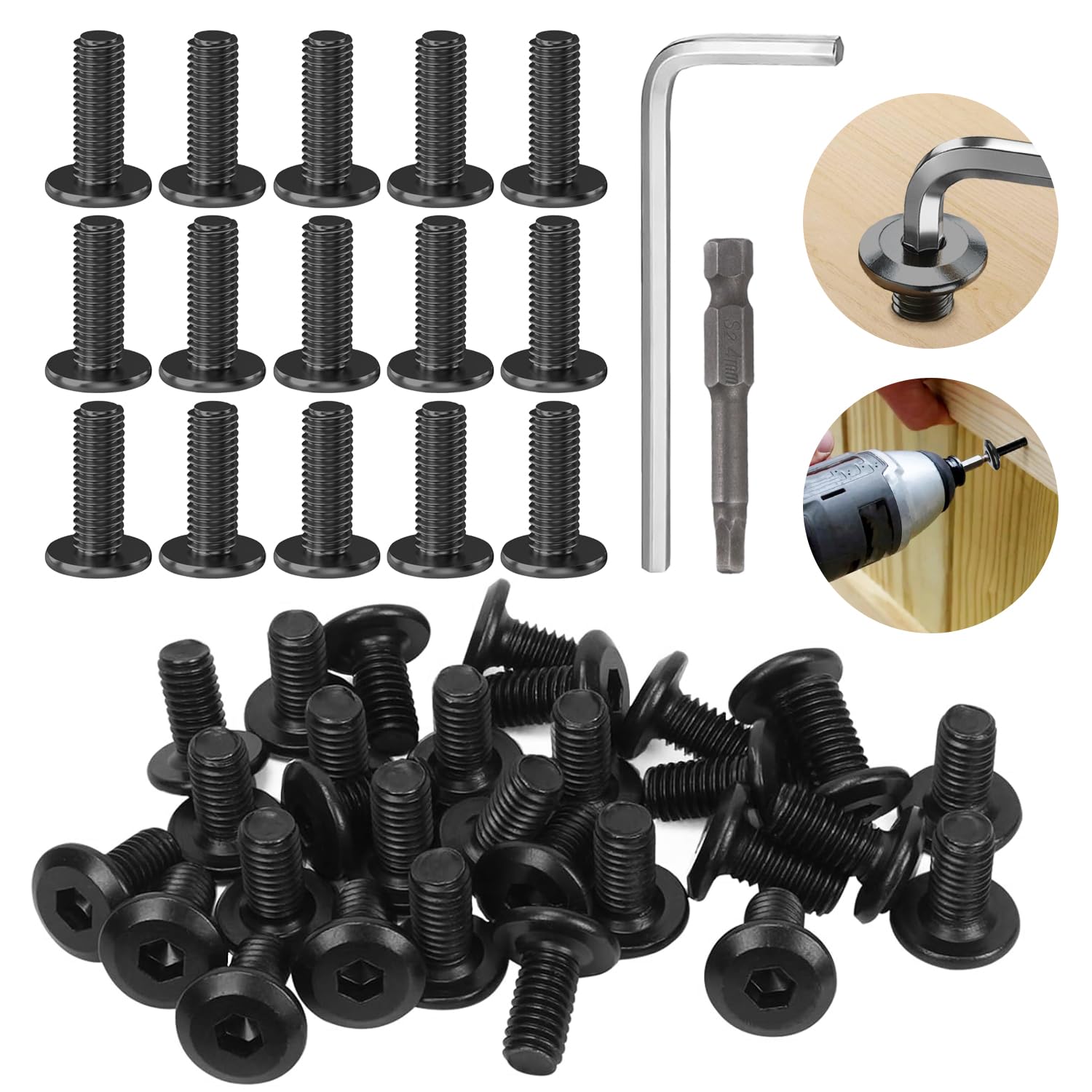 30 Pezzi Viti M6 Acciaio Inox 304 Design Esagonale Acciaio Inossidabile M6 x 16 MM con Cacciavite Esagonale e Chiave a L per l'Assemblaggio di Mobili per Macchine