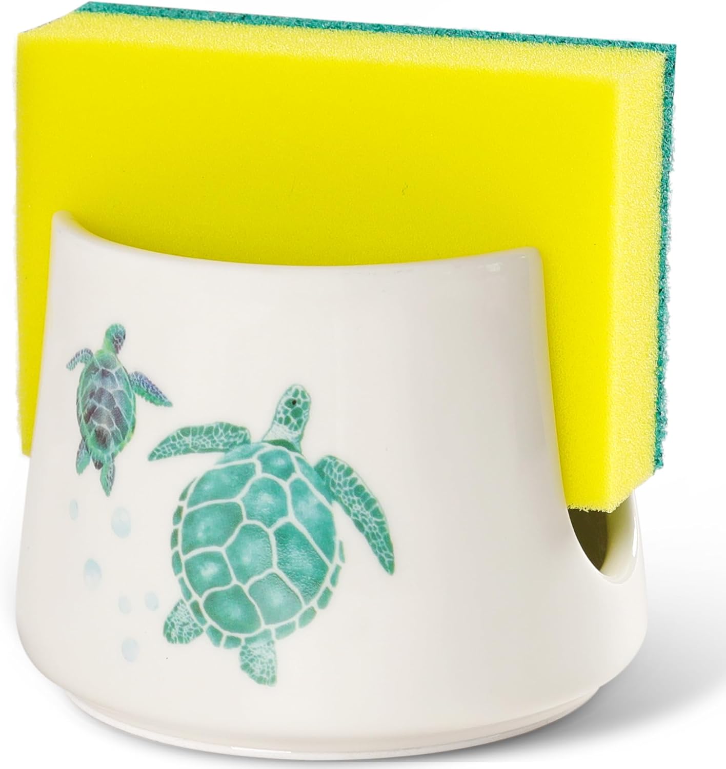 HAPPY KIT Sponge Holder with Non-Slip Silicone Bottom, Dish Sponge Holder for Kitchen Sink Ceramic Turtle Kitchen Decor Kitchen Sink Sponge Holder Cute Ceramic Sink Sponge Holder (Turtle)