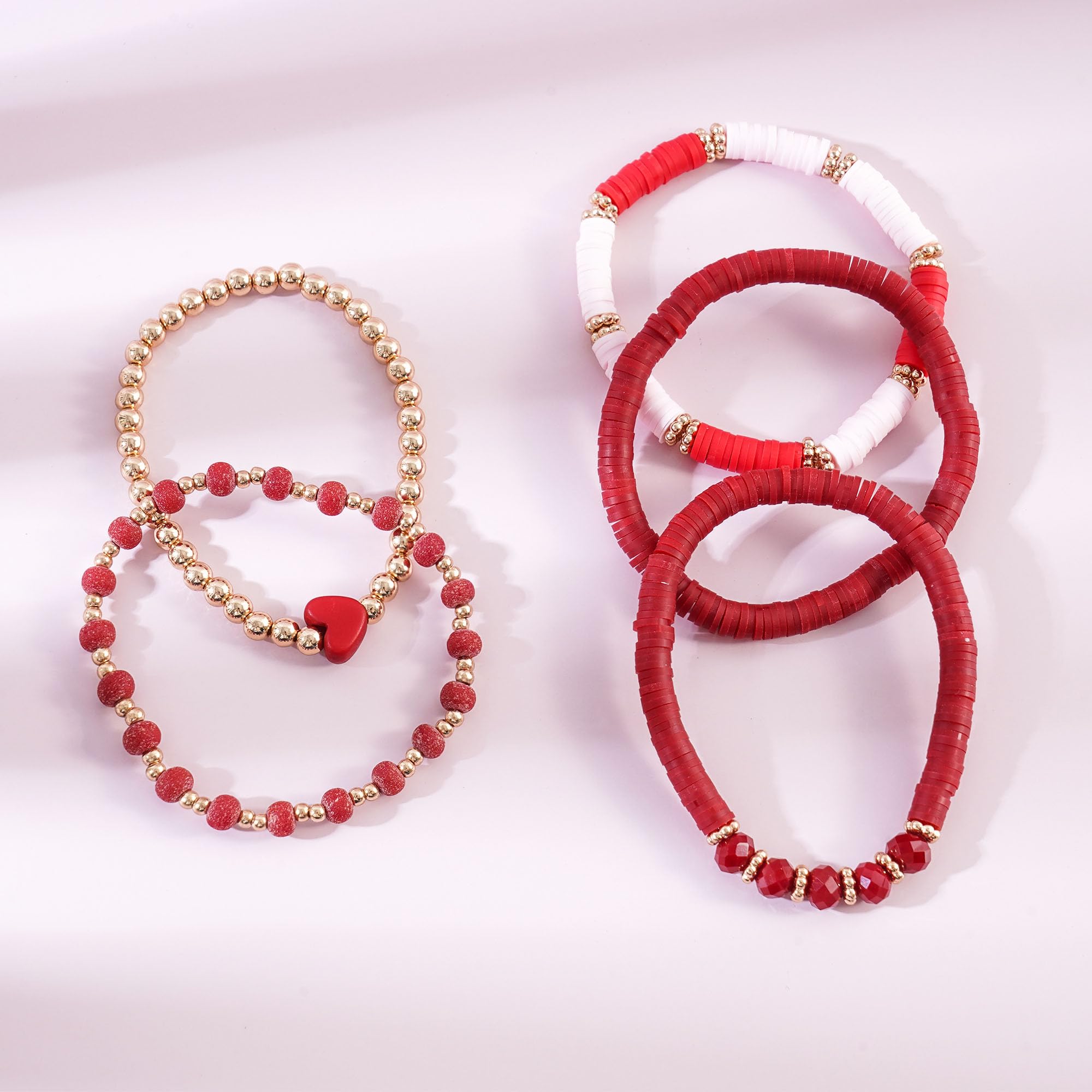 LYGBAOFUL Perlen-Stretch-Armbänder für Frauen, stapelbare goldene Polymer-Ton-Perlen, Freundschafts-Boho-Sommer-Strand-Schmuckset