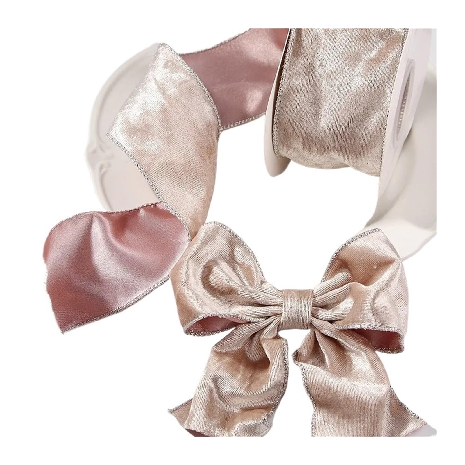 2 stücke Samt Goldenen Rand Bänder Handgemachte Weihnachten Kranz Dekoration Handwerk DIY Haar Bögen Nähen Zubehör für Schleifenband(Pink)