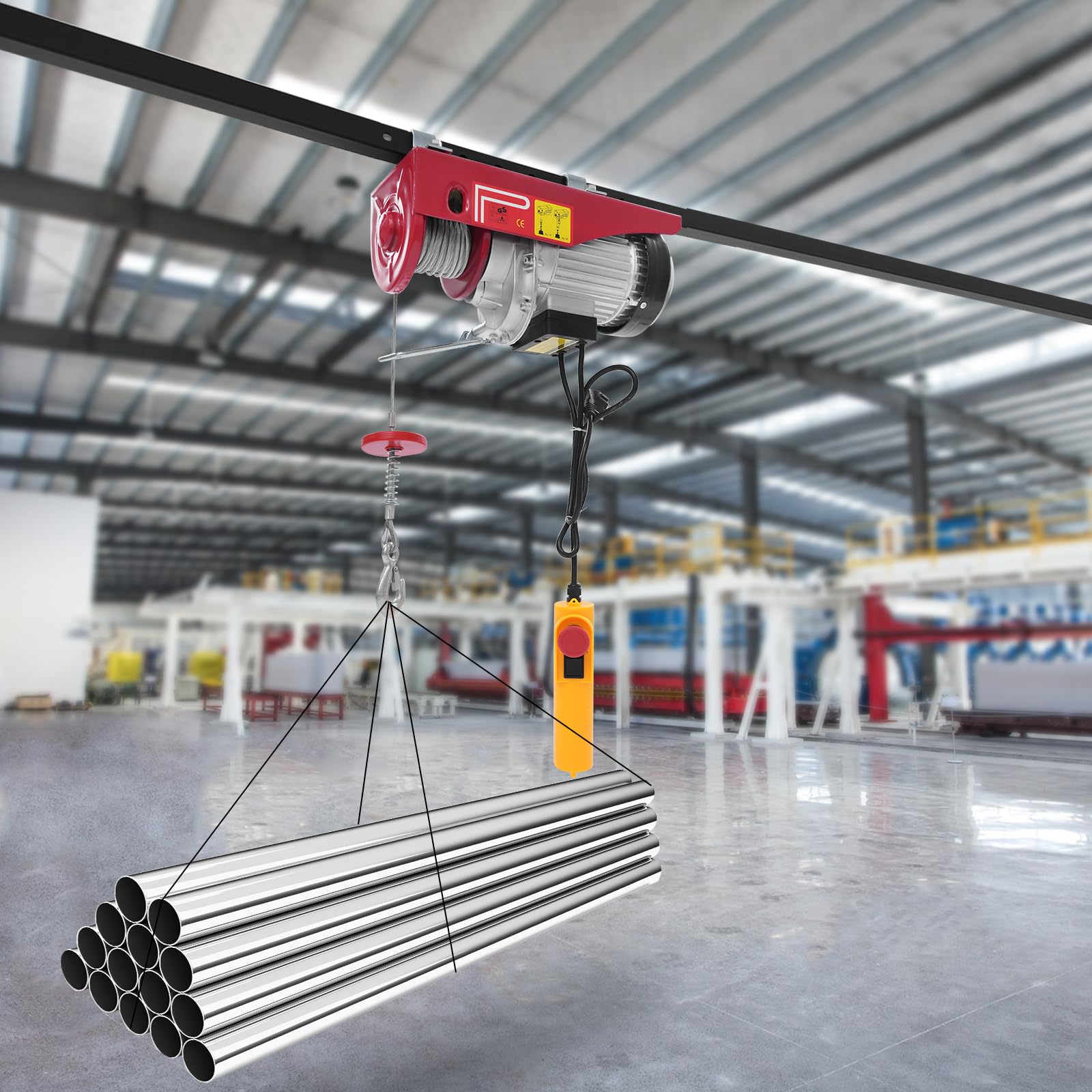 Elektrische Seilwinde 600kg Seilzug Motorwinde 1200W Seilhebezug Hebezug 10m/min Flaschenzug Kettenzug mit Kabelgebundene Fernbedienung