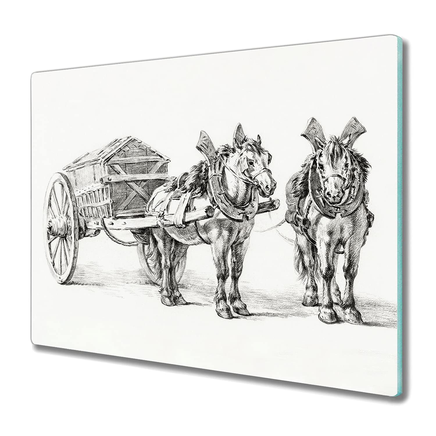 Planche à découper 60x52 cm en verre trempé avec motif chevaux pour plaque induction
