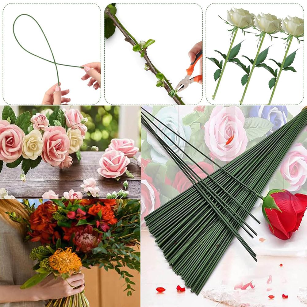 Jeffdad 150 stuks bloemstam draad groen, 17 cm bloemendraad voor het