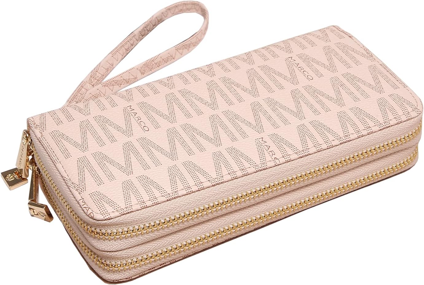 JULIE FERRARO Womens Fashion Double Zip Around Wallet Long Purse Credit Card Slots Bifold Ladies Cluth with Phone Compartment, Pink, 7.6 x 3.9 x 1.5 inches, Women Wallet