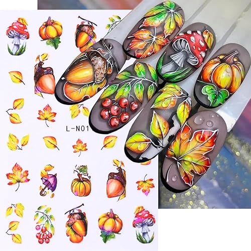 Miniatura 6 de 6 hojas de calcomanías de uñas de otoño para arte de uñas, calcomanías de uñas de hoja de arce, calcomanías de otoño 3D, hojas de arce, hojas de