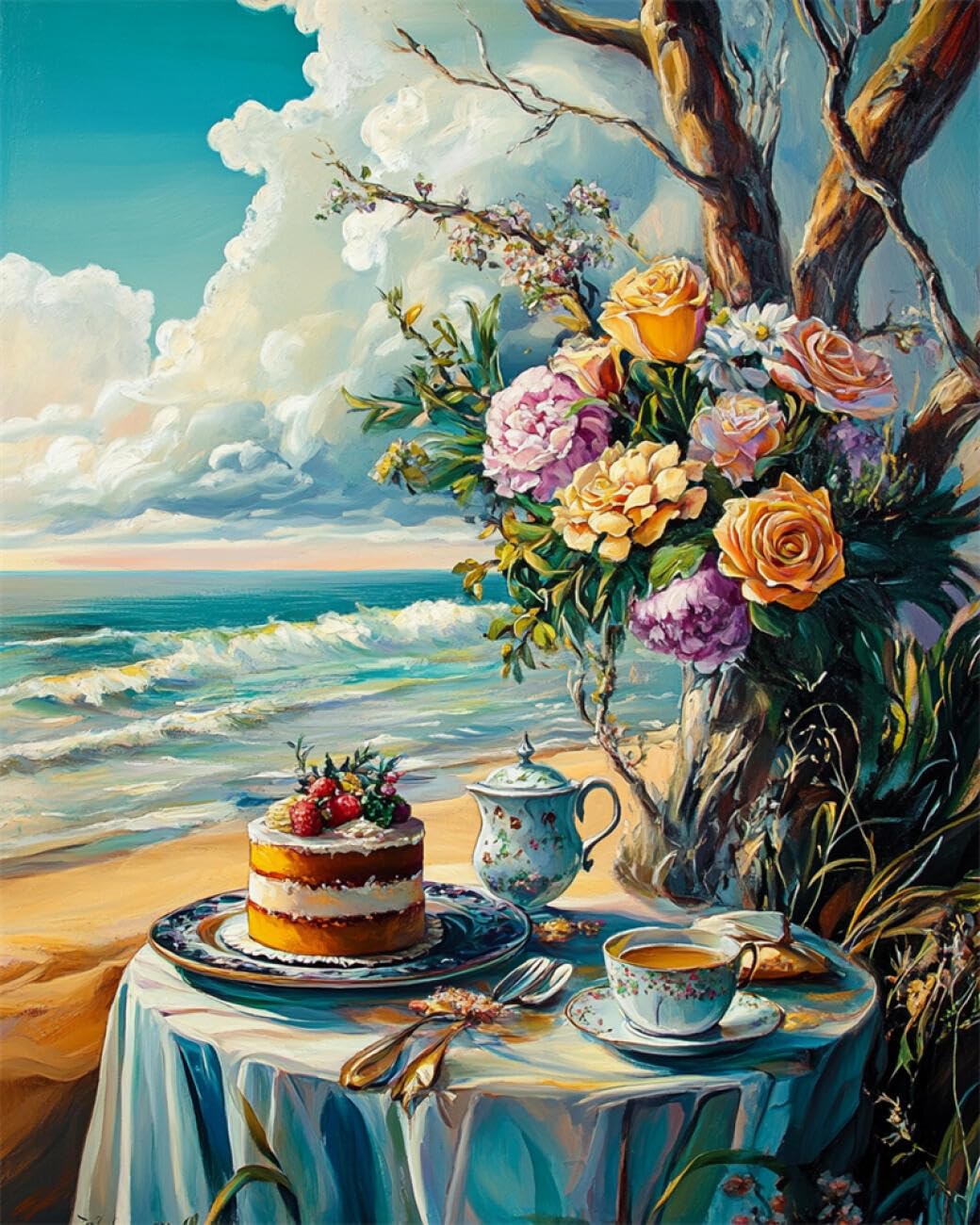 RKFLGEW DIY Embroidery Set Fantasy Flowers and Cakes 40x50cm