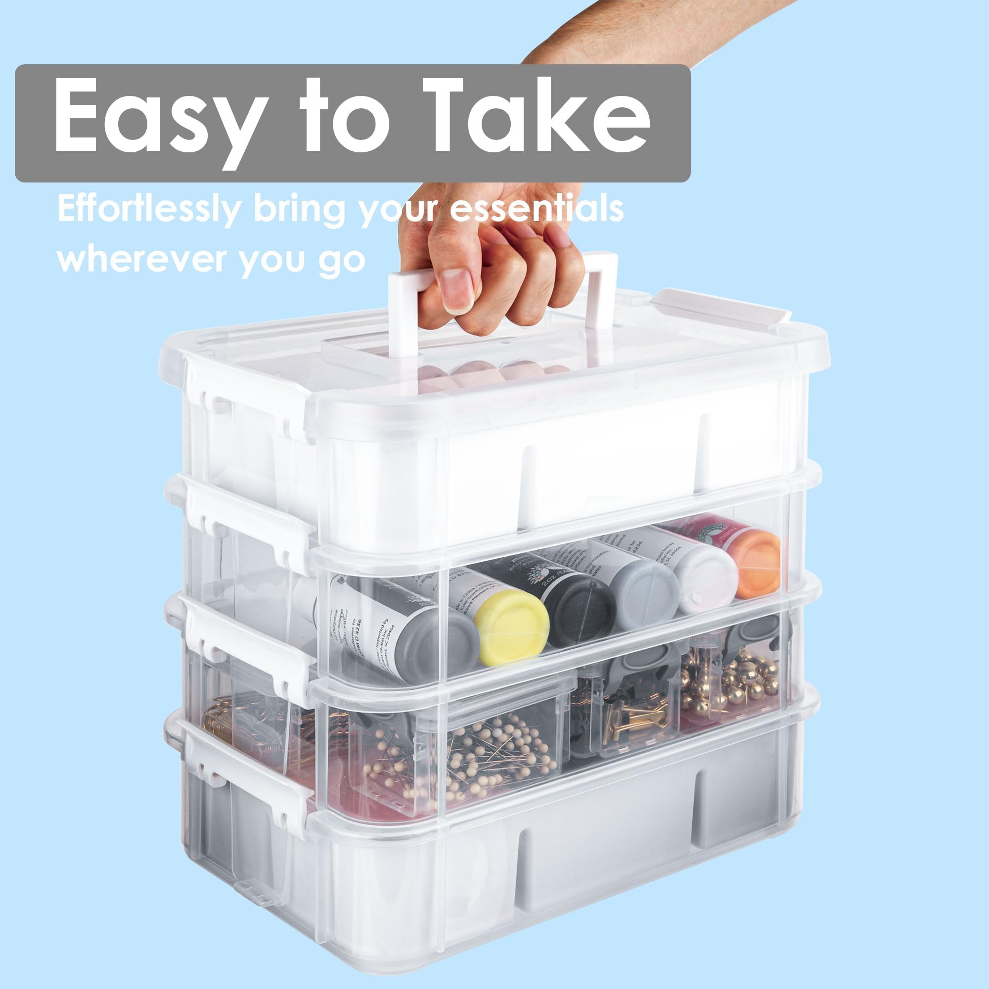 Craft Organizers and Storage, 10QT 4-Layer Durable Sewing Organizer for Sewing Supplies with 2 Removable Trays, DIY Kit Container for Seasonal Decor, Tool, Scrapbook and Art Supplies — view 5