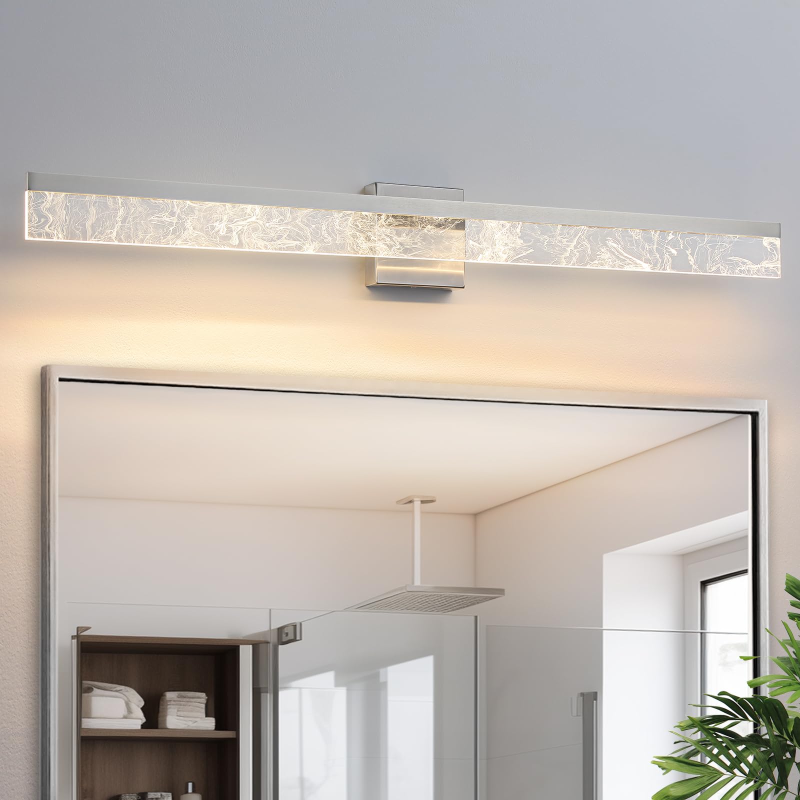 Bathroom Vanity Light, 39 Inch Brushed Nickel Light Fixtures for Bathroom Above Mirror 28W Dimmable LED Vanity Light for Bathroom, Modern Vanity Lighting Wall Mount 3000K