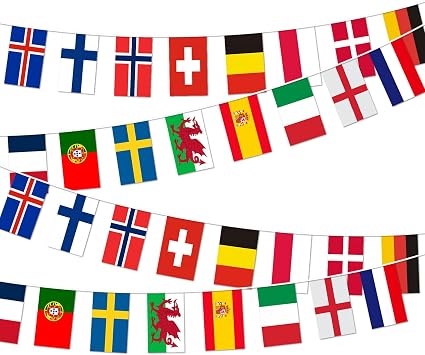 World Football Cup 2026 Flags Bunting, Double-Sided Fabric Banner Set, World Football Cup Tournament Party Decorations for Bars, Gardens, Streets, Clubs and Schools, Women's Euro