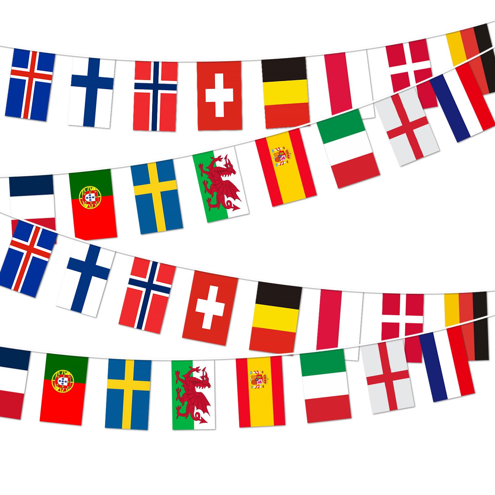 World Football Cup 2026 Flags Bunting, Double-Sided Fabric Banner Set, World Football Cup Tournament Party Decorations for Bars, Gardens, Streets, Clubs and Schools, Women's Euro