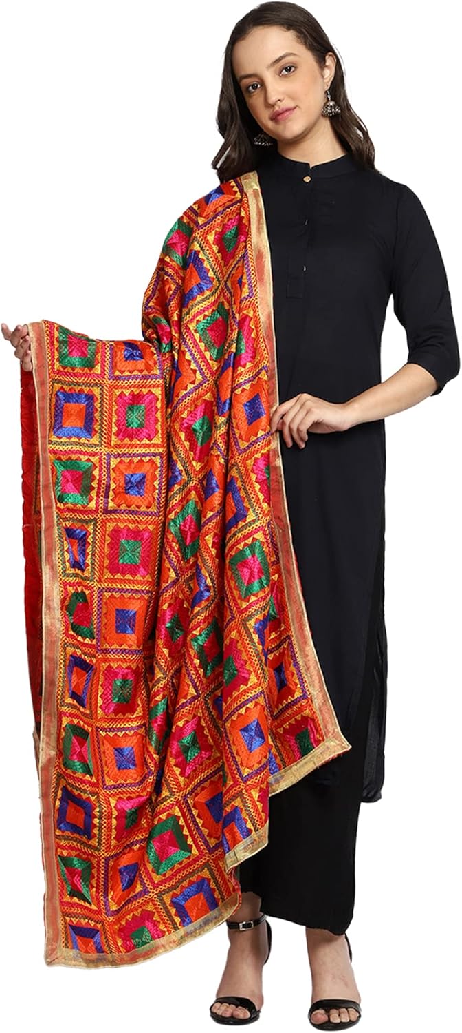 Weavers Villa Shawl Weavers Villa Phulkari Embroidery Dupatta - Indian