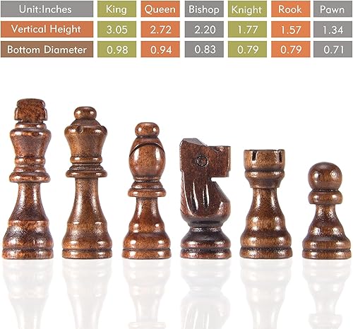 Miniatura 5 de AMEROUS Piezas de ajedrez de madera solamente, 32 pies/ 3.05 pulgadas King/bolsa de almacenamiento/paquete de regalo, juego de ajedrez estándar de