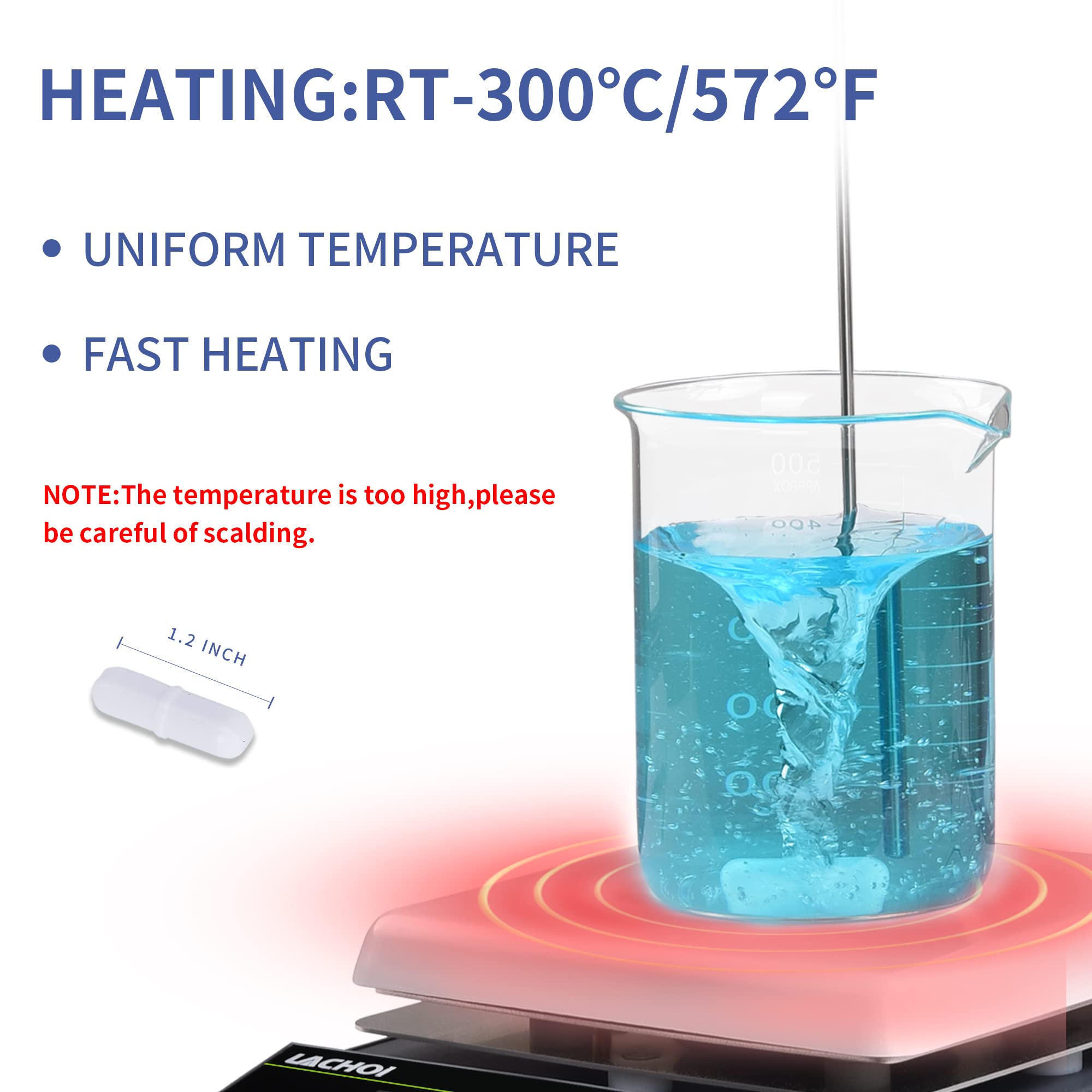 Agitador magnético de 5.9 pulgadas, placa caliente de 200-1600 rpm, temperatura máxima de 300 ℃/300.0 °C, agitadores de laboratorio de 5 litros con barra de agitación y poste de pie (sin