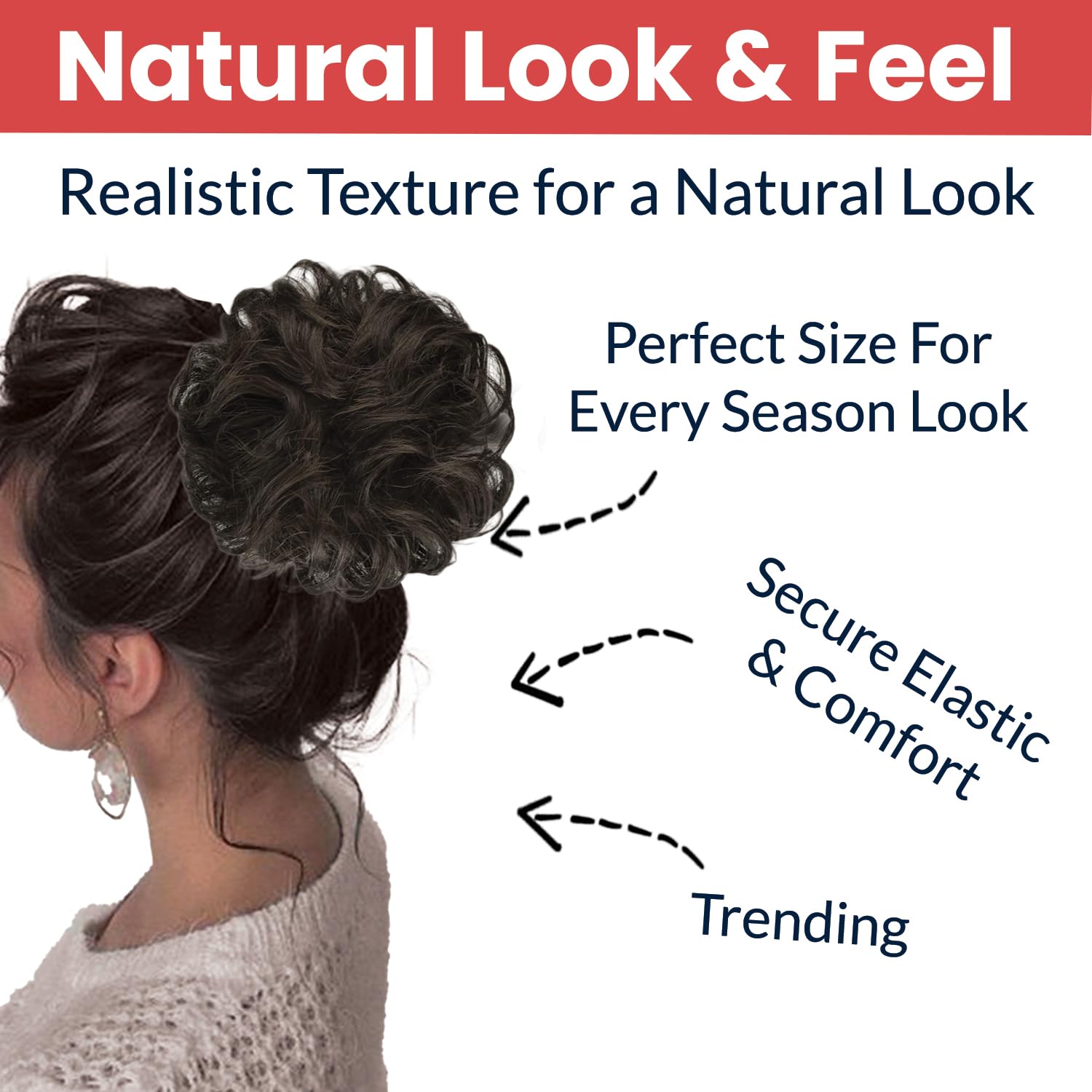 TEMPERIA Hair Accessories For Women Stylish - Juda Hair Buns for Women - Messy Bun Hair Extension - Artificial Fake Hair Donuts Bun Maker Scrunchies - With Elastic Rubber band - Natural Brown - 1 Pcs 1