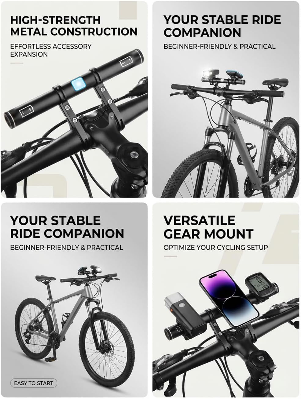 Redcomets USB Rechargeable Bike Handlebar Extender,7.8in Bike Handlebar Extension and Built-in 4000mAh Bike Phone Charger, for Holding Bike Speedometer, Phone Mount Holder and Bike Lights.