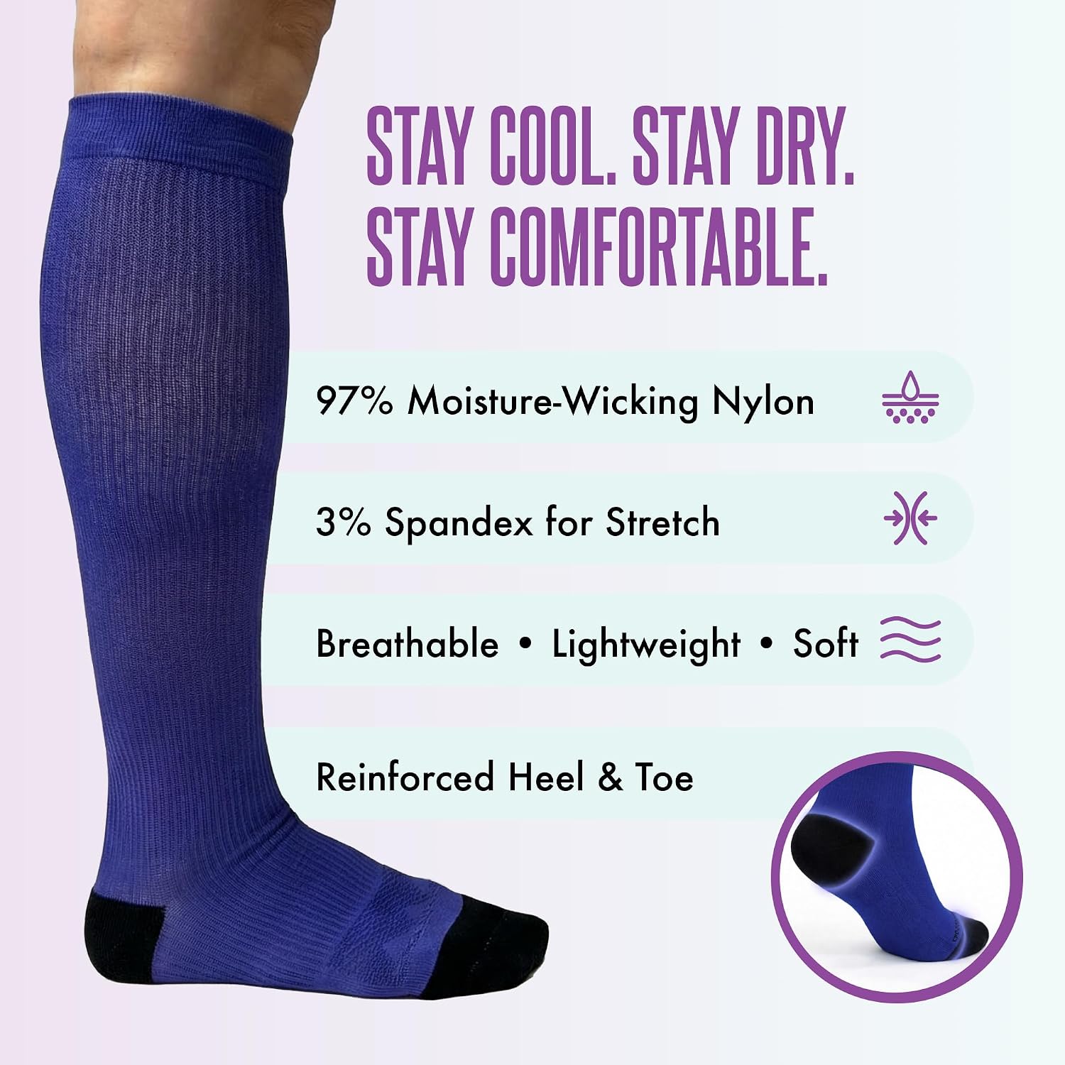 Crazy Compression Socks, Comfortable Support Socks for Recovery, Travel, Hiking, and Long-Hour Comfort, Classic Colors