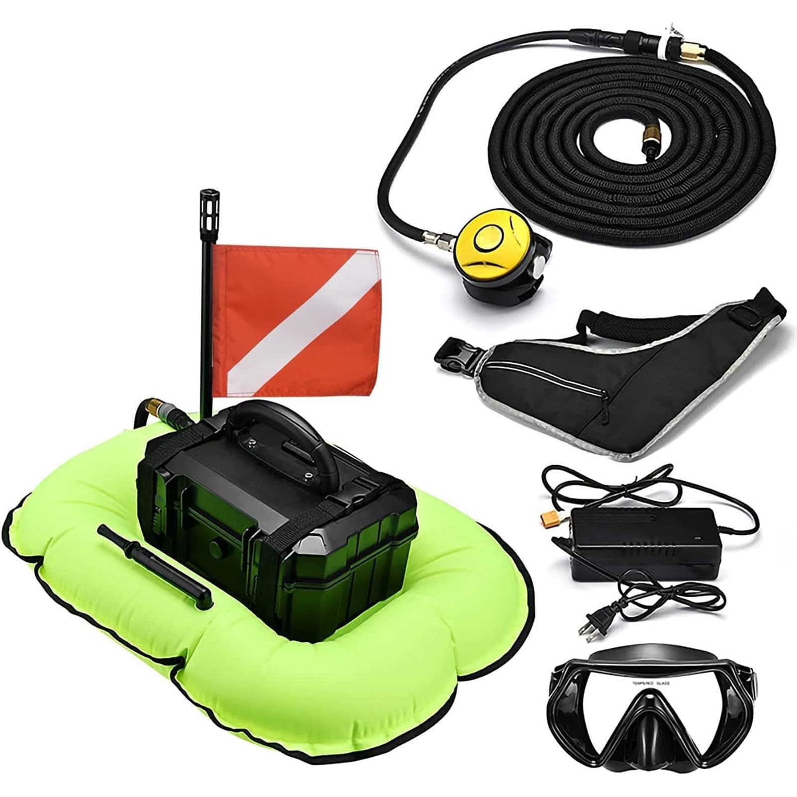 RayGenius Respirateur éLectrique, Rechargeable, De PlongéE sans RéServoir, éQuipé d'un Tube TéLescopique De 10 M Et d'un Anneau De Flottabilité Gonflable, Adapté à La PlongéE sous-Marine.,D4000-Black