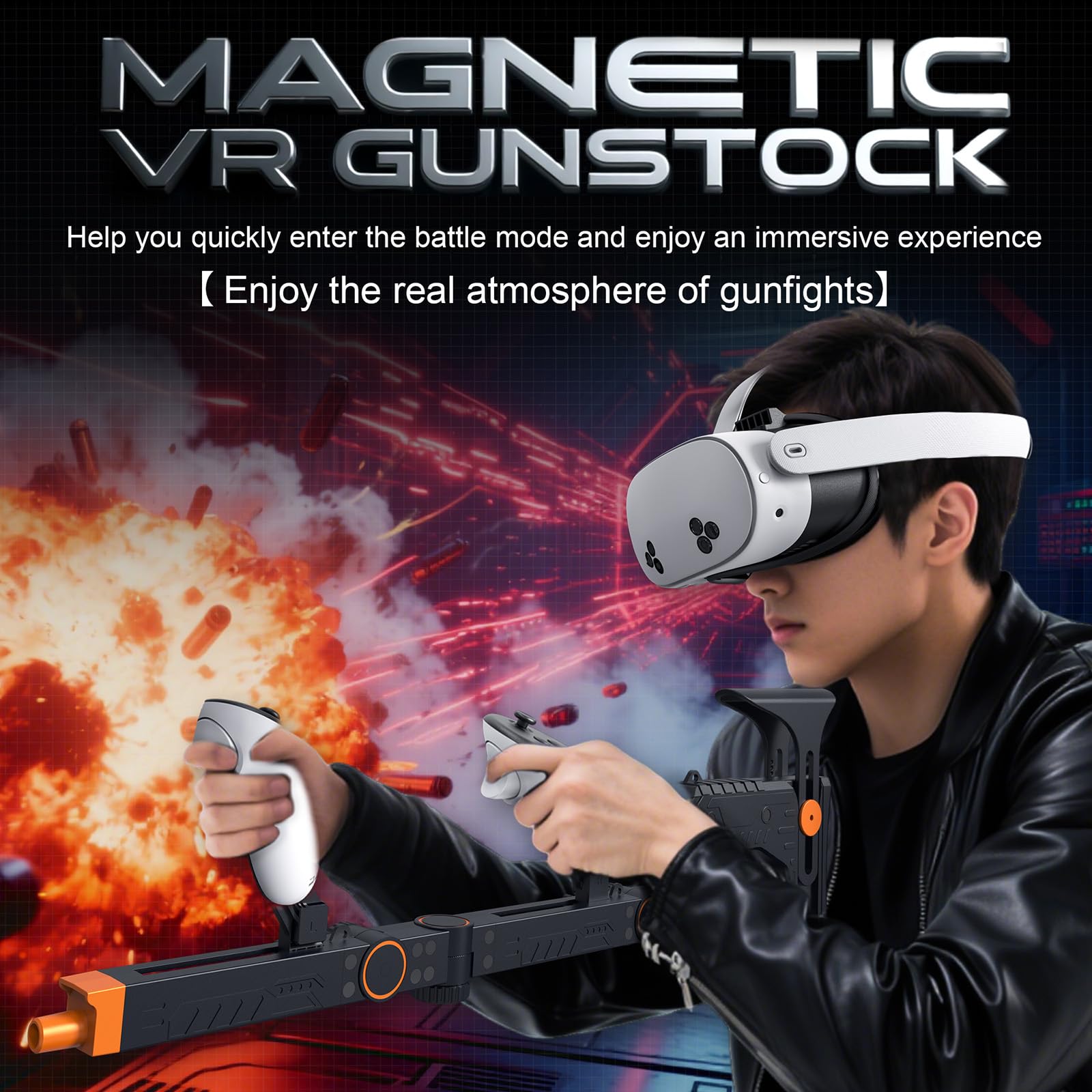 LICHIFIT VR Modelo de ametralladora Soporte de controlador de liberación rápida para Meta Quest 3S / Quest 3 VR Juego de disparos Ángulo de mango Soporte de soporte de culata magnética ajustable