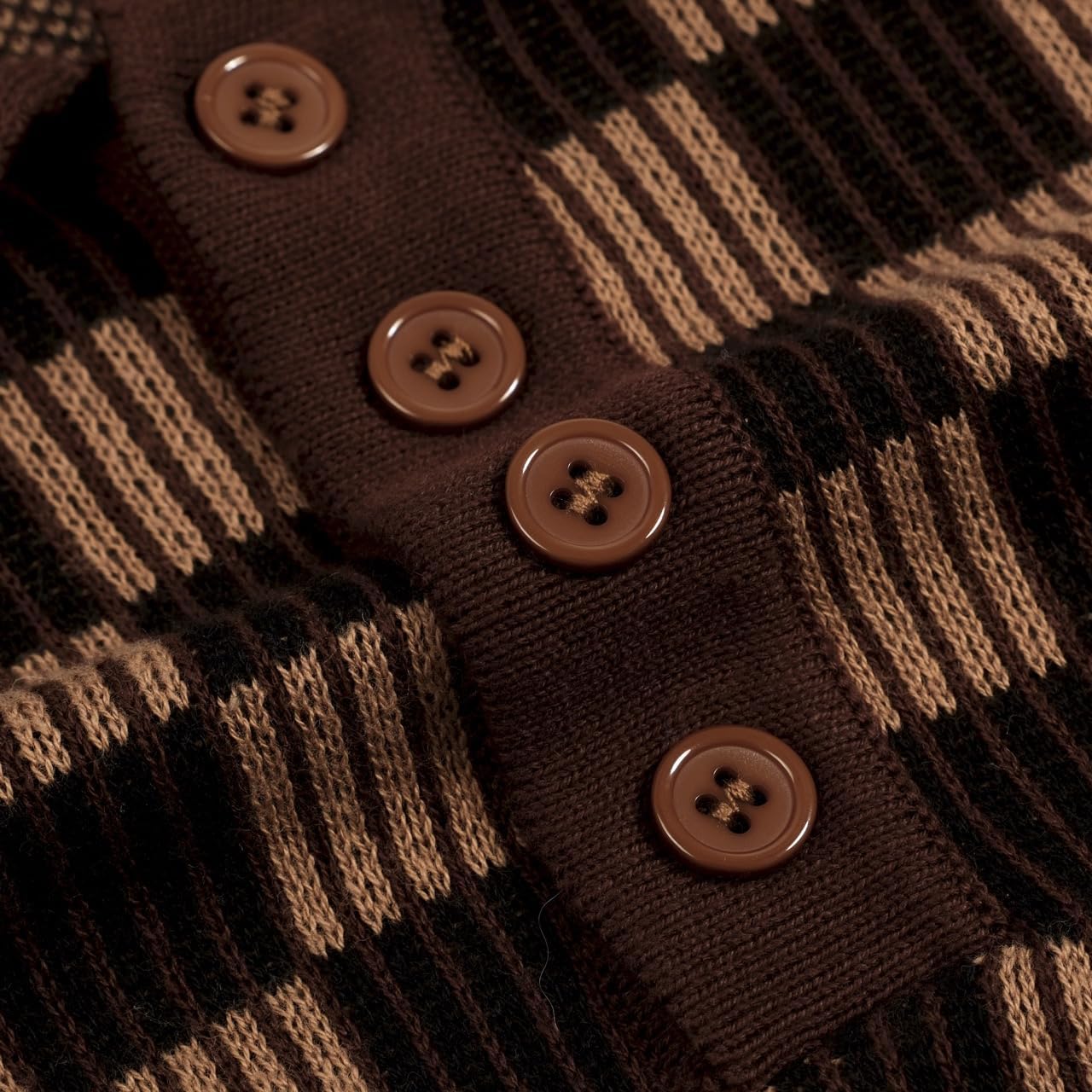 OXKNIT Knit Men's Polo Shirts Short Sleeve Vintage Brown Checkered Pattern Casual Golf Shirt Tops with Quarter Button