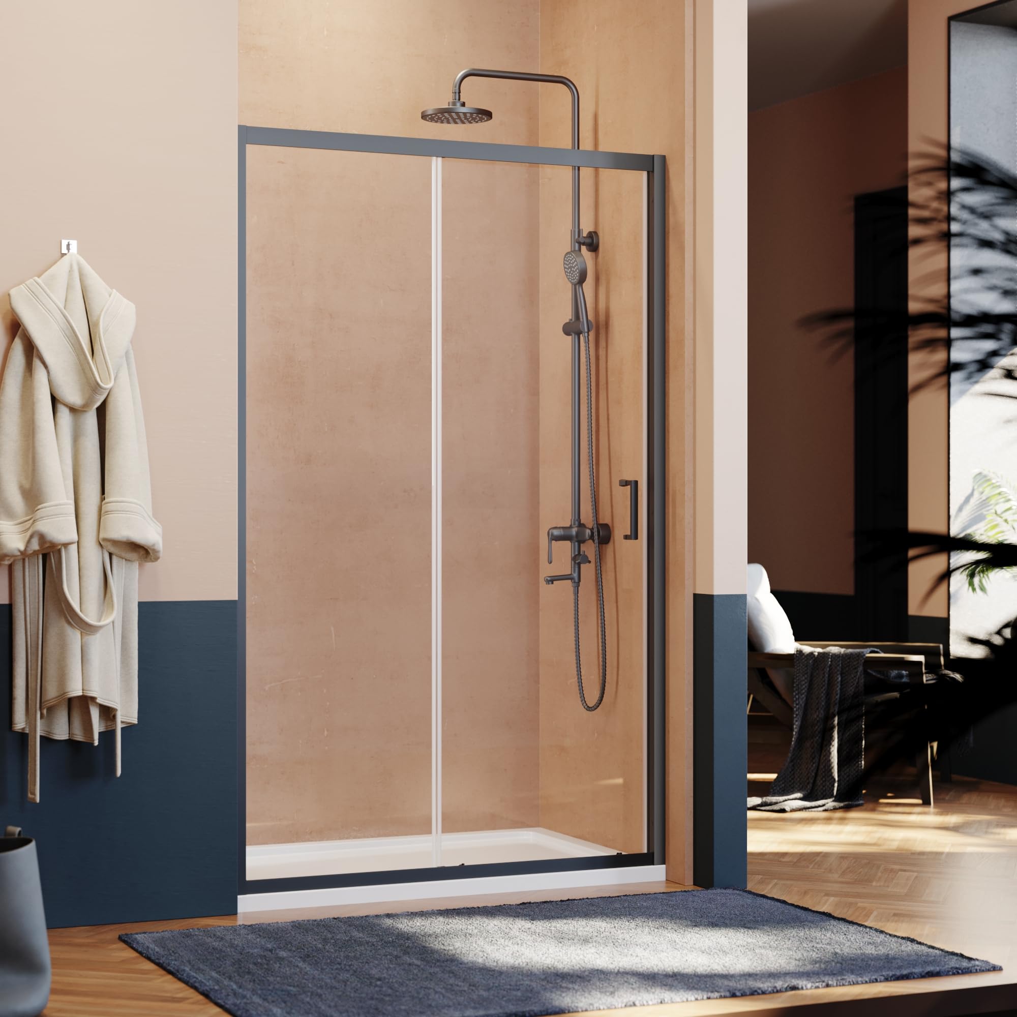 ELEGANT 1000mm Black Sliding Shower Enclosure 6mm Toughened Glass Bathroom Smooth Screen Panel Reversible Shower Cubicle — image 1