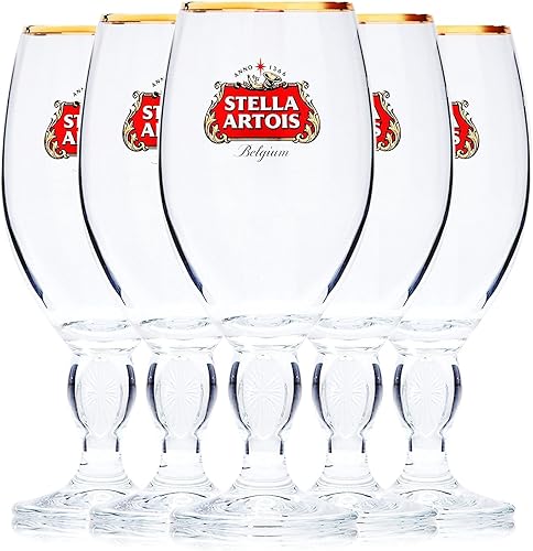 Stella Artois Paquete de 5 cáliz de vidrio de cerveza original, 33cl