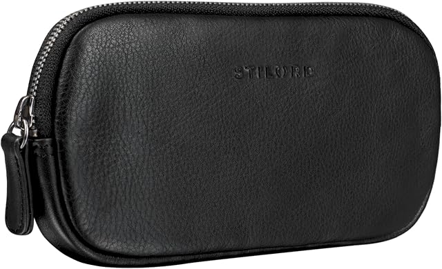 STILORD 'Mike' Vintage skórzane etui o³ówkowe kosmetyczne okulary na pieni±dze klucze idealne jako etui na kosmetyki skórzane etui na makija¿, Kolor:czarny