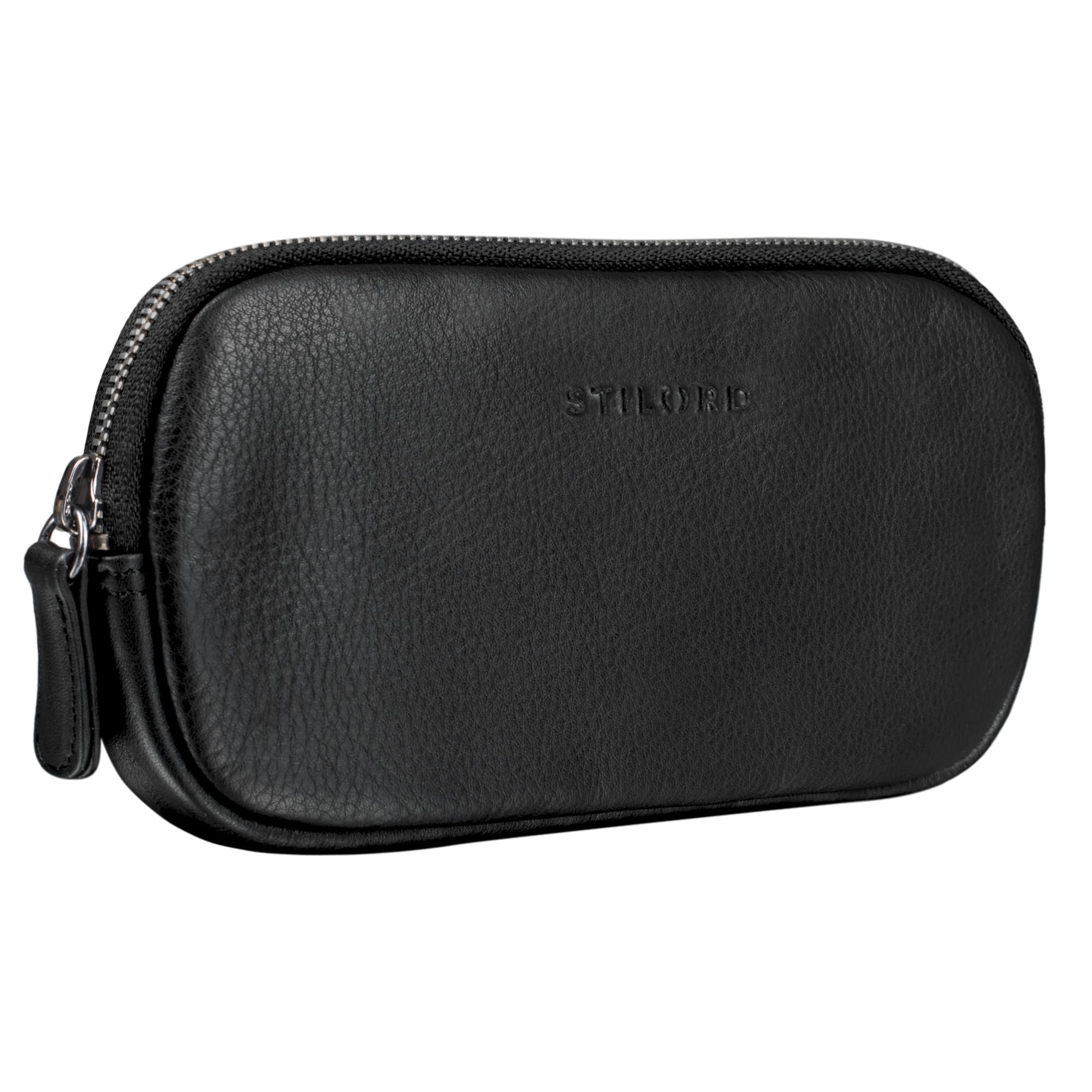 STILORD 'Mike' Small Leather Pouch Vintage for Men Women Ideal as Pencil Case Cosmetic Bag Coin Purse Key Case Organizer Bag in Genuine Leather, Colour:Black